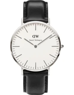 Daniel Wellington 40mm Classic Sheffield Silver/Black Leather Watch