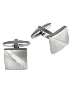 Brushed Rhodium With Polished Stripe Cufflinks In Silver