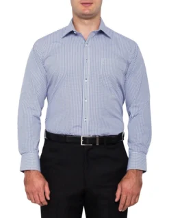 Van Heusen Classic Fit Check Business Long Sleeve Shirt Navy -Myer Clothing Shop 387046180 2 1 720x928