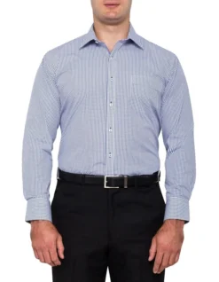 Van Heusen Classic Fit Check Business Long Sleeve Shirt Navy -Myer Clothing Shop 387046180 2 720x928