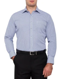 Van Heusen Classic Fit Check Business Long Sleeve Shirt Navy -Myer Clothing Shop 387046180 3 1 720x928