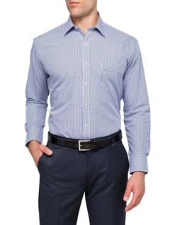 Van Heusen Classic Fit Check Business Long Sleeve Shirt Navy -Myer Clothing Shop 387046180 4 1 720x928