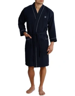 Waffle Weaveing Dressing Gown Navy