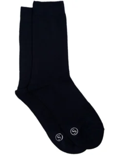 2 Pack Bamboo Comfort Crew Length Socks In Navy