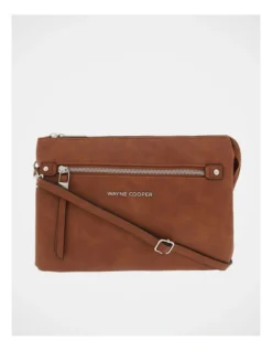Tan Multi Gusset Crossbody Bag