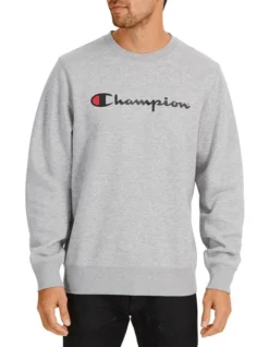 Champion Script Crew Sweat Top Grey Marle
