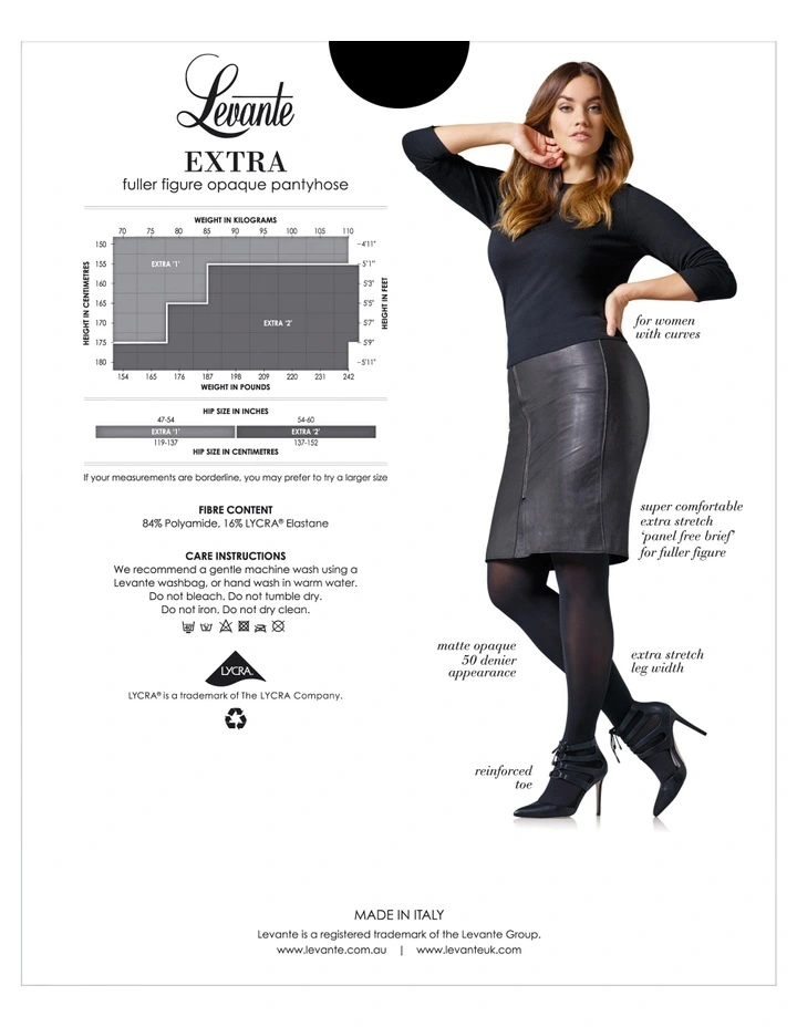 Levante Extra Fuller Figure Opaque Pantyhose 2 Levante Extra Fuller Figure Opaque Pantyhose - Image 2