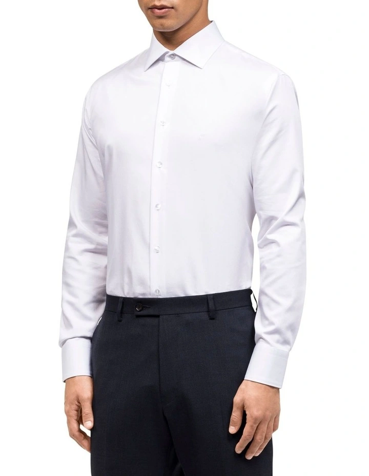 Calvin Klein Diamond Self Dobby Organic Cotton Long Sleeve Business Shirt White 1 Calvin Klein Diamond Self Dobby Organic Cotton Long Sleeve Business Shirt White