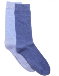 2 Pack Cotton Comfort Crew Socks In Blue