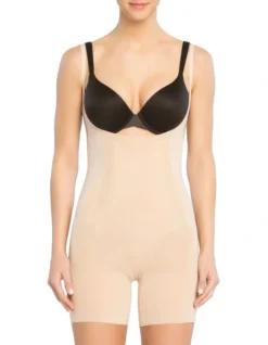 Spanx Oncore Open Bust Mid Thigh Bodysuit Beige