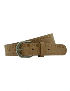 35mm Vintage Natural Leather Belt With Emboss
