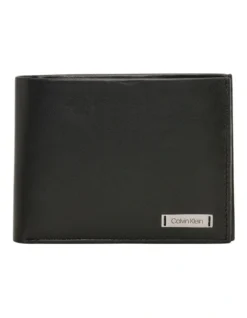 Calvin Klein Smooth Plaque Black Leather Bifold Wallet With Coin Compartment