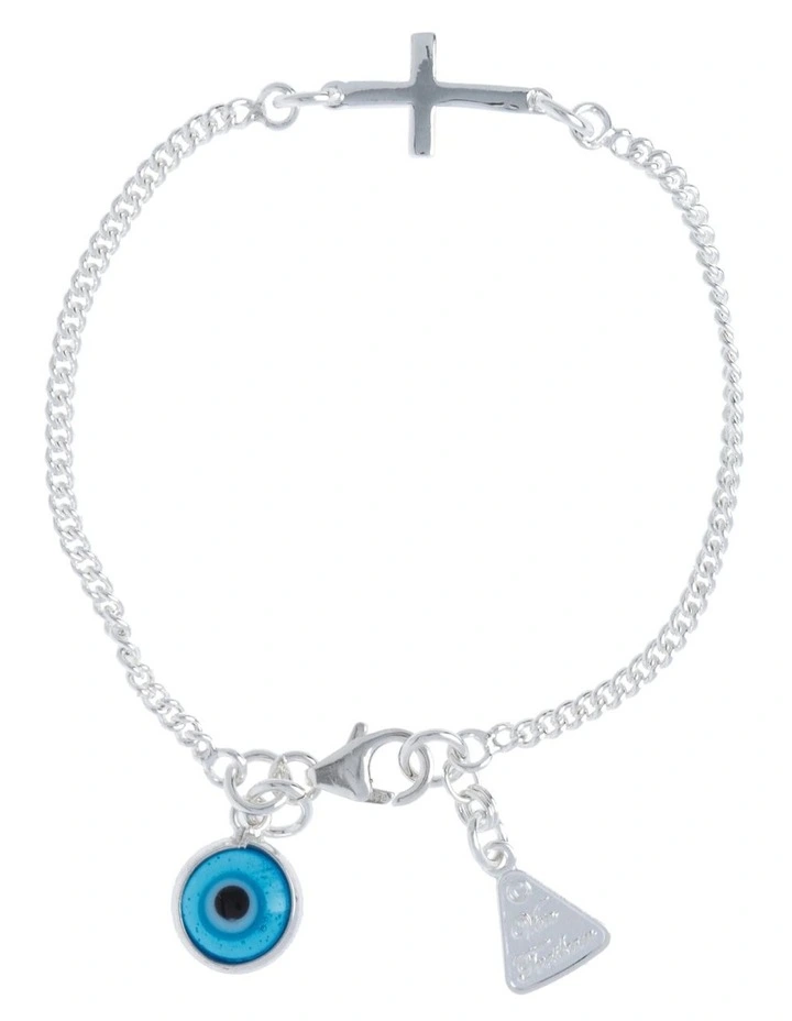 Silver Curb Chain Bracelet With Evil Eye 1 Silver Curb Chain Bracelet With Evil Eye