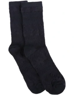 Levante Luca Geo Jacquard Crew Length Socks Navy