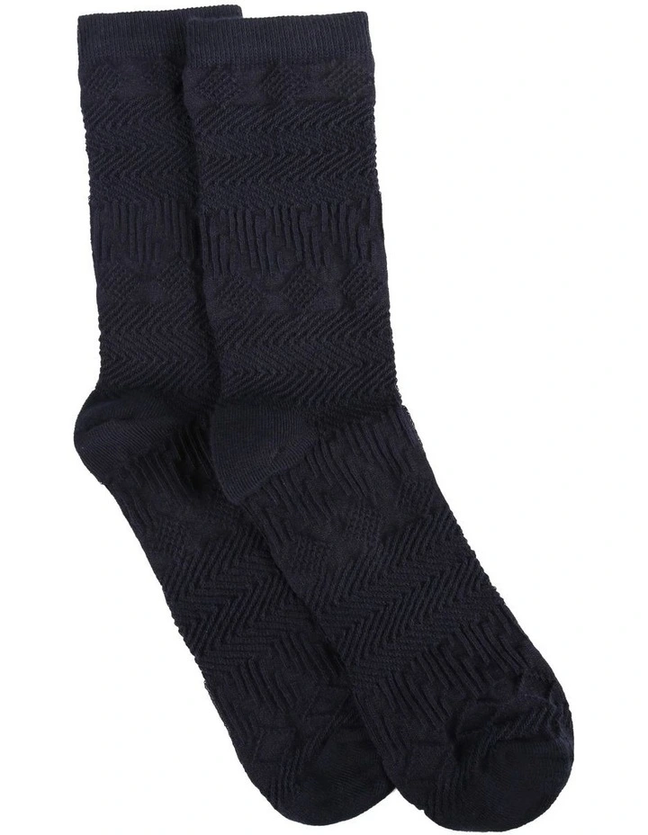 Levante Luca Geo Jacquard Crew Length Socks Navy 1 Levante Luca Geo Jacquard Crew Length Socks Navy