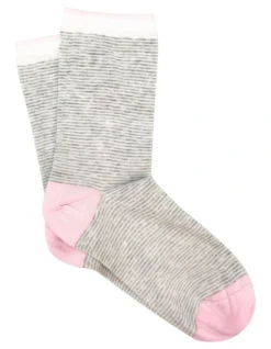 Levante Lina Cotton Rich Fine Stripe Crew Length Socks Grey/White