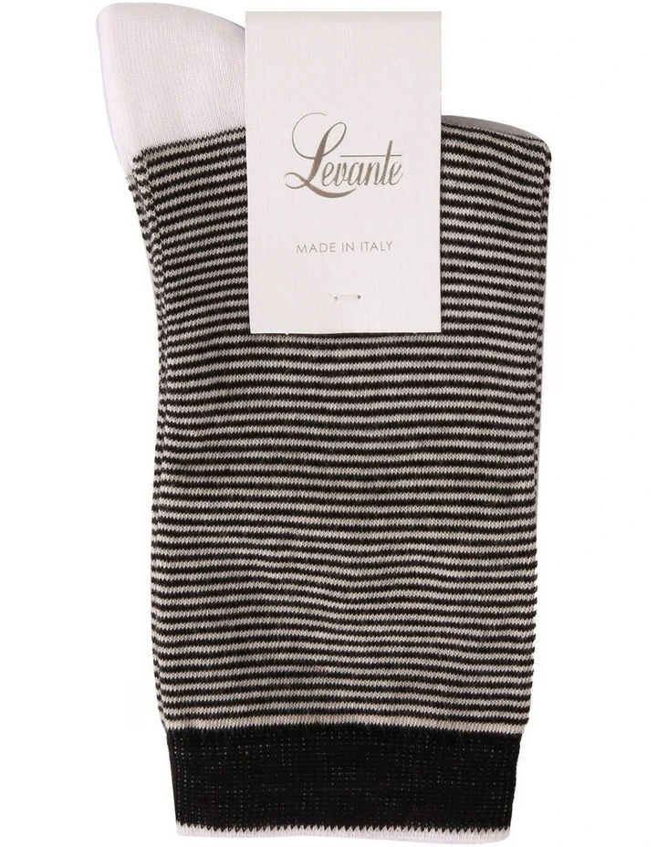Levante Lina Cotton Rich Fine Stripe Crew Length Socks Creme/Ink 2 Levante Lina Cotton Rich Fine Stripe Crew Length Socks Creme/Ink - Image 2
