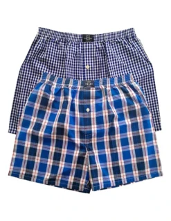 Two Pack Woven Blue Boxers