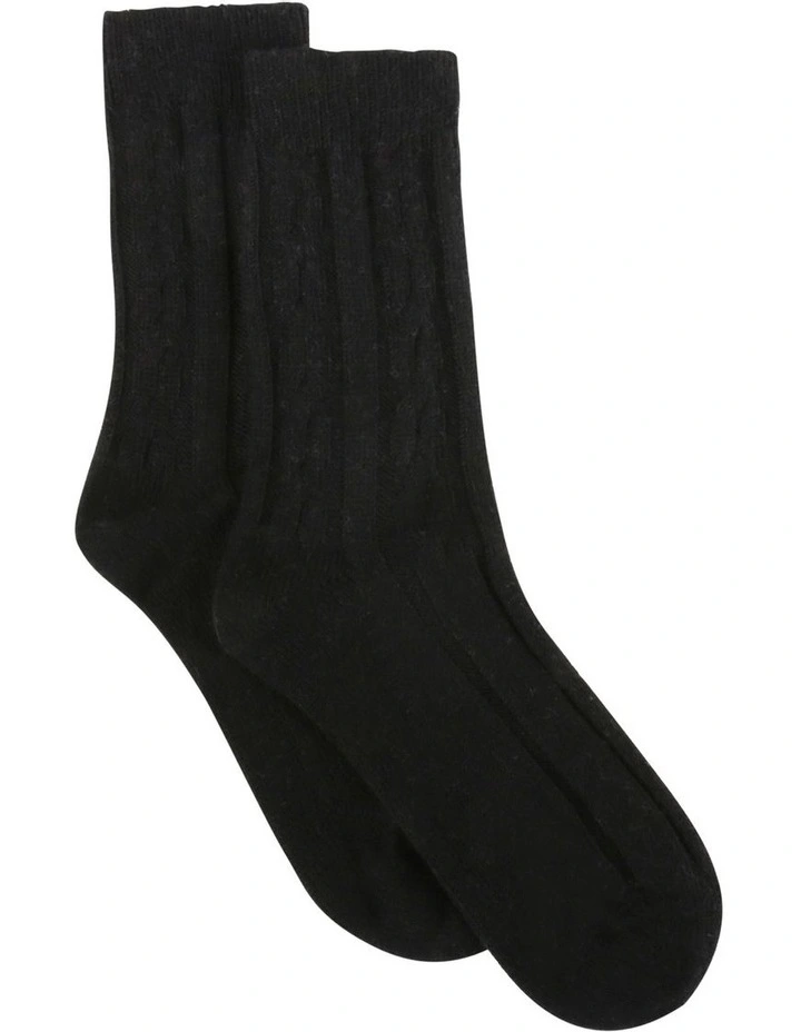 Levante Nina Wool Blend Cable Crew Length Socks Black 1 Levante Nina Wool Blend Cable Crew Length Socks Black