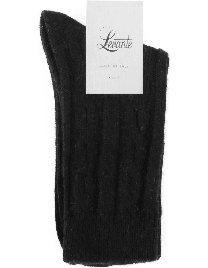Levante Nina Wool Blend Cable Crew Length Socks Black 2 Levante Nina Wool Blend Cable Crew Length Socks Black - Image 2
