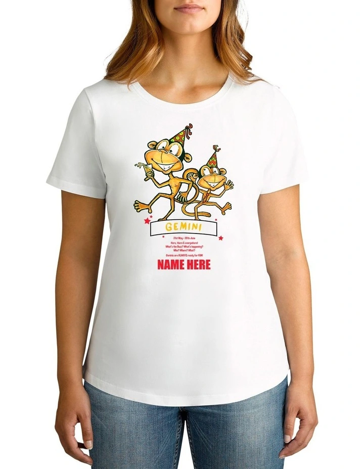Women's Zodiac Gemini Personalised Cotton T Shirt 1 Women's Zodiac Gemini Personalised Cotton T Shirt