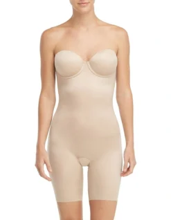 Spanx Suit Your Fancy Strapless Cupped Mid Thigh Bodysuit Beige