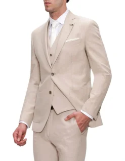 Gibson Slim Fit Linen Electron Jacket Cream -Myer Clothing Shop 742212190 3 720x928