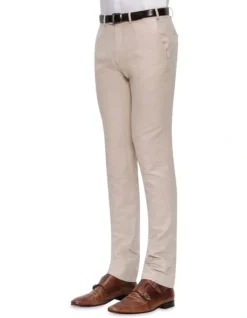 Gibson Slim Fit Sand Linen Caper Trouser -Myer Clothing Shop 742215070 3 720x928