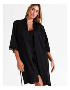 Chloe & Lola Satin Robe In Black