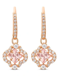 Swarovski Sparkling Dance Drop Earrings Clover Rose Gold-Tone Plated In Pink