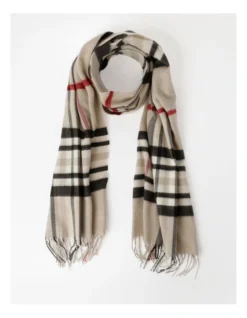Basque Cashmink Plaid Winter Scarf In Taupe