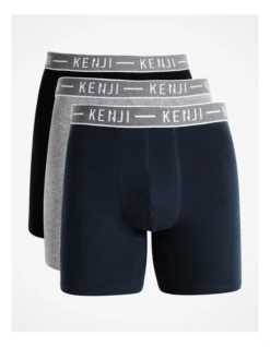Long Leg Plain Trunk 3 Pack In Black/Navy/Grey