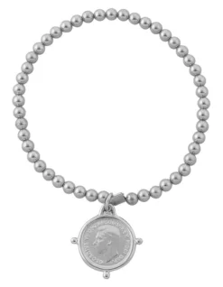 Compass Frame Threepence Silver Stretchy Bracelet