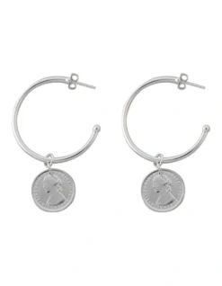 Open Hoop Studs Token Coin Silver Hoop Earrings