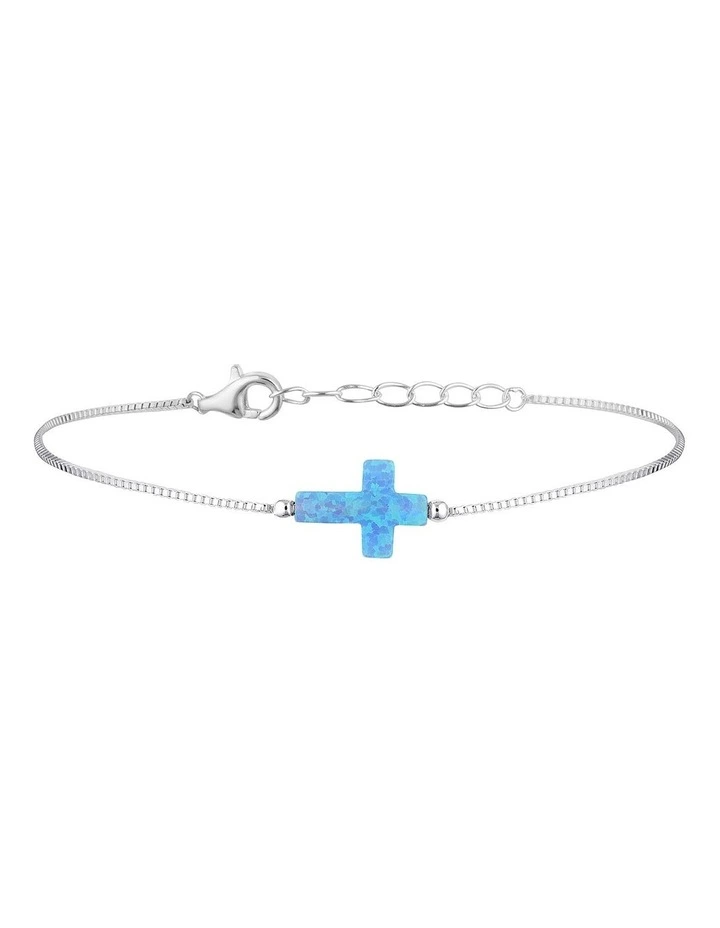 Sterling Silver Mini Cross Fine Bracelet Light Blue 1 Sterling Silver Mini Cross Fine Bracelet Light Blue