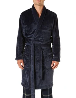 Waffle Texture Coral Fleece Dressing Gown Grey Marle