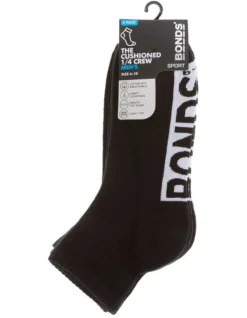 Bonds Logo Quarter Crew Socks 3 Pack In Black