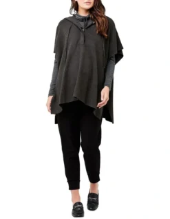 Cleo Knit Poncho In Charcoal
