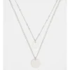 Double Disc Layered Silver Necklace