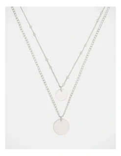 Double Disc Layered Silver Necklace
