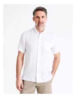 Bodega Linen Button Down Short Sleeve Shirt White