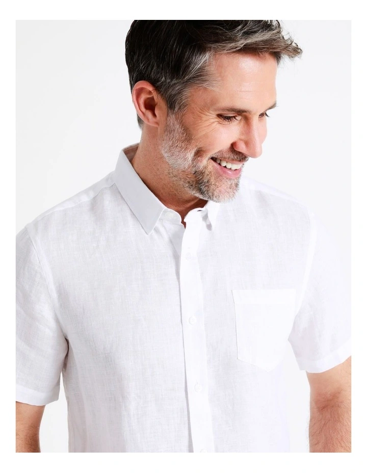 Bodega Linen Button Down Short Sleeve Shirt White 2 Bodega Linen Button Down Short Sleeve Shirt White - Image 2