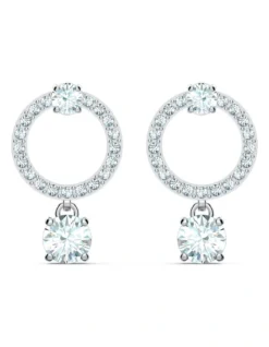 Swarovski Attract Hoop Earrings Round Cut Rhodium Plated In White