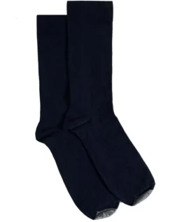 Tough Toe Cotton Mercerised Socks Navy 2 Pack
