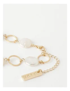 Basque Flat Pearl Chain Bracelet In Gold -Myer Clothing Shop 793549630 3 1 720x928