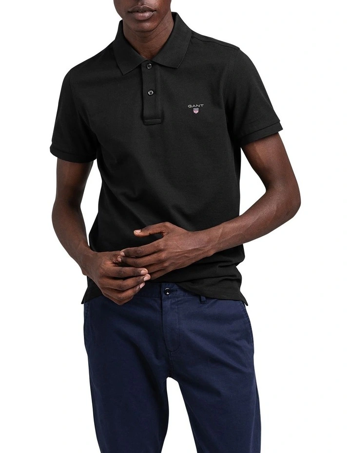 Gant Solid Pique Rugger Polo In Black 1 Gant Solid Pique Rugger Polo In Black