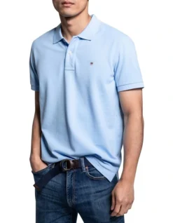 Gant Solid Pique Rugger Polo In Sky Blue