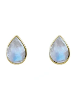 Cased Pear Moonstone Studs Gold