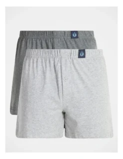 Loose Knit Boxer Shorts 2 Pack In Charcoal/Grey Marle
