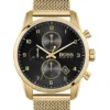 Hugo Boss Skymaster 44mm Gold Mesh Black Chrono Watch 1513838